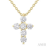 1/4 Ctw Round Cut Diamond Christian Cross 6-Stone Fashion Pendant With Chain in 14K Yellow Gold